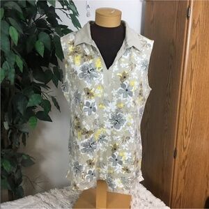 Basic Editions Floral collared sleeveless top Woman’s size XL open v neck